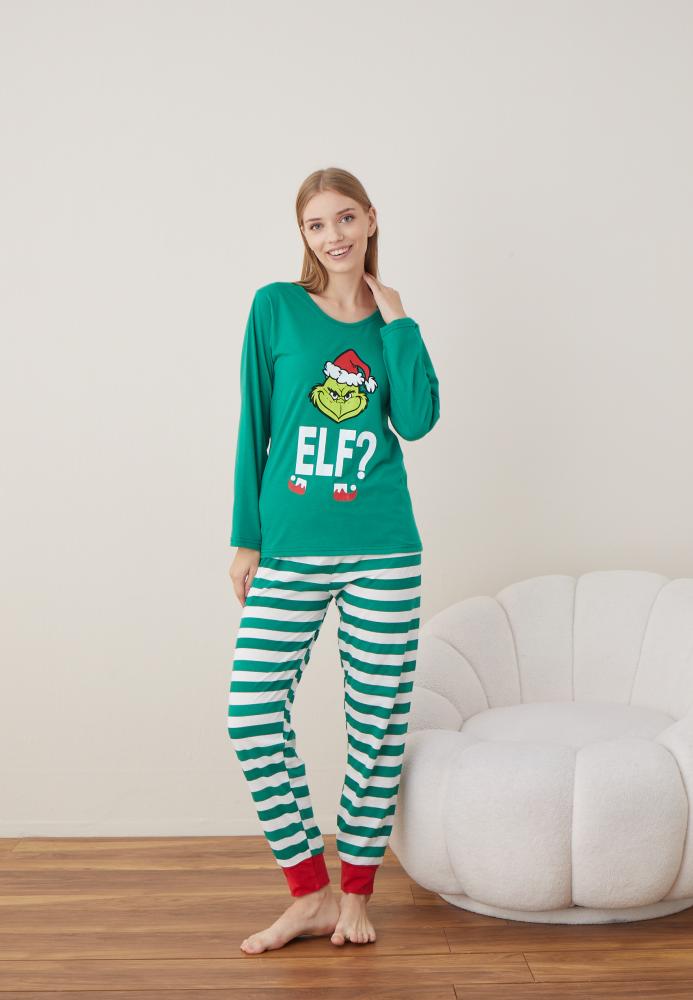 Pijama Dama Craciun " ELF ? " ,maneca lunga ,pantaloni lungi,Engros
